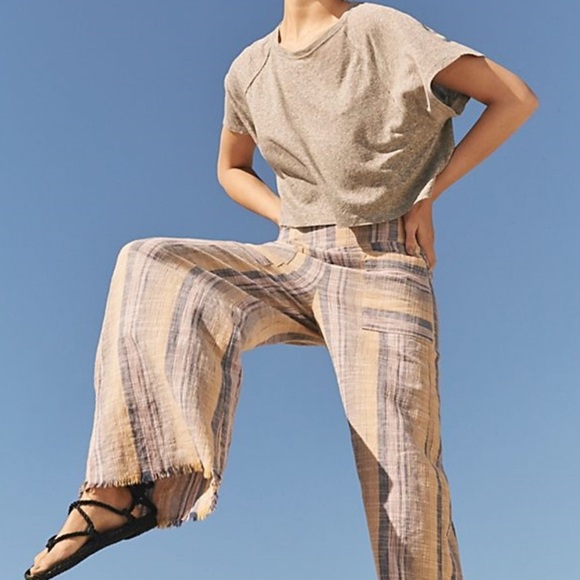Free People Moonlight pull In Linen Blend Striped Pants - Picture 5 of 6